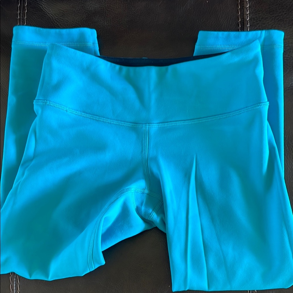 Lululemon Wonder Under Crop Reversible Legging  teal Blue Sz 4